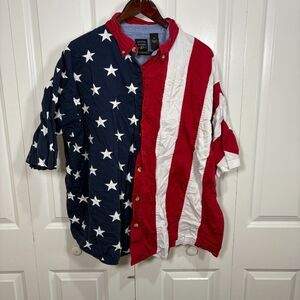 Cotton Traders Sport XXL Button Shirt USA Flag Stars Stripes Patriotic 4th